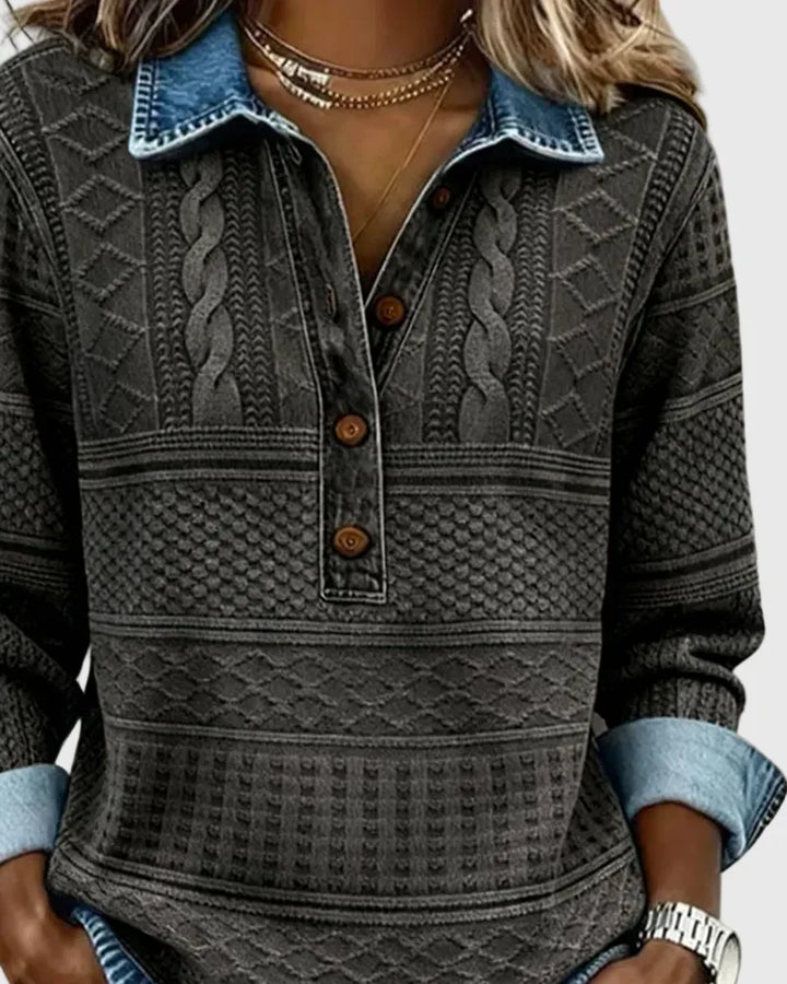 Dolores - Trendy Mikina s Polovičným Gombíkom a Golierom