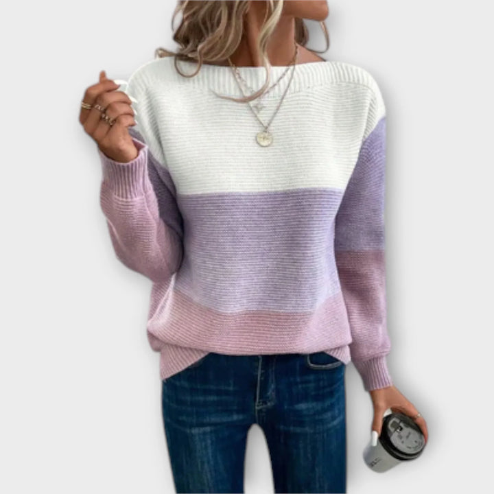 Klara - Elegantný trojfarebný patchwork sveter