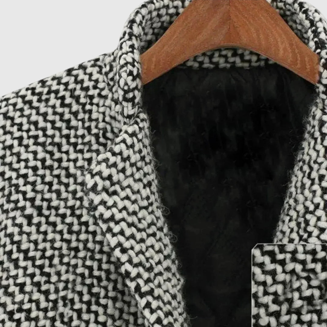 Midi kabát s houndstooth vzorom
