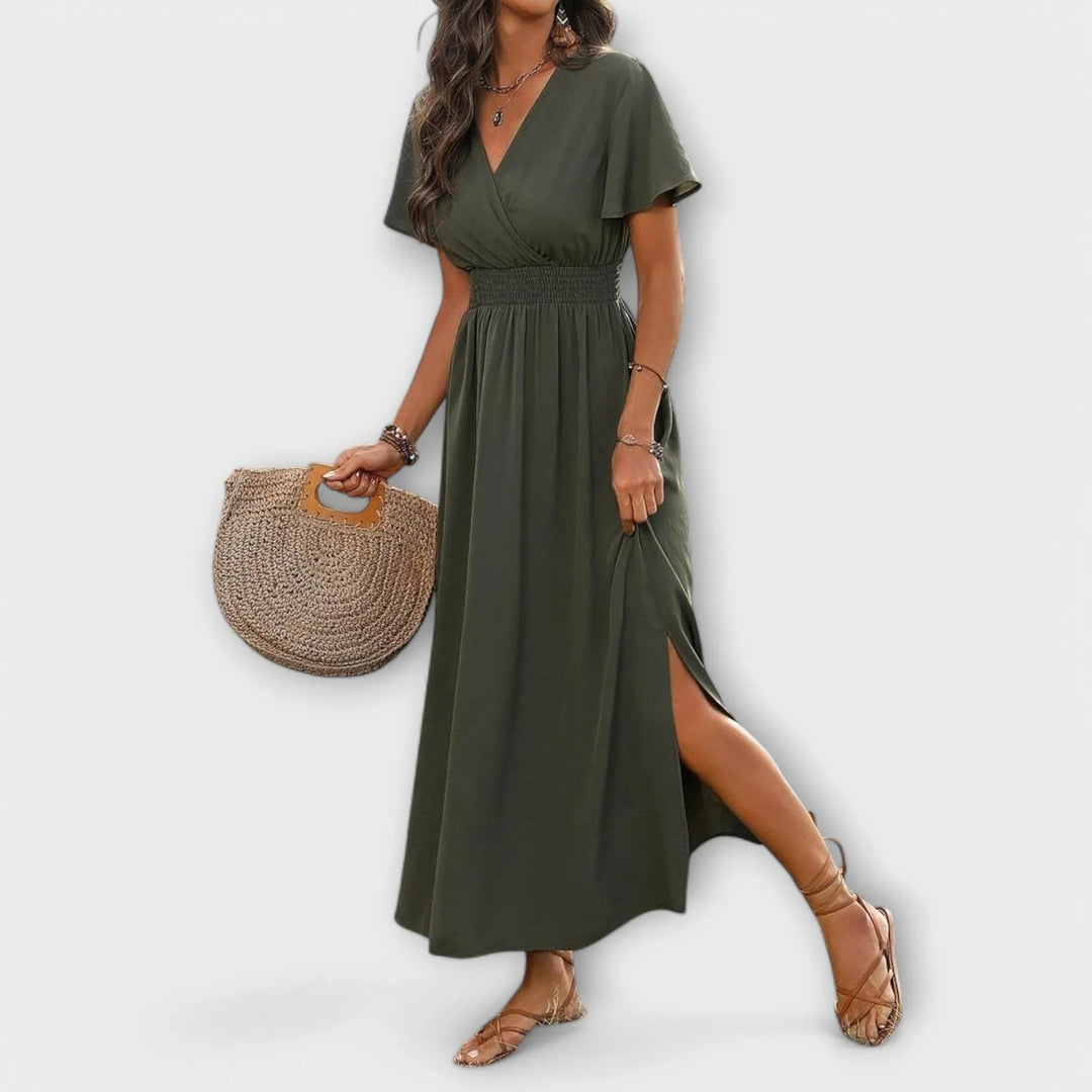 Heather   ｜ Elegantné Boho šaty s V-výstrihom a dlhými rukávmi