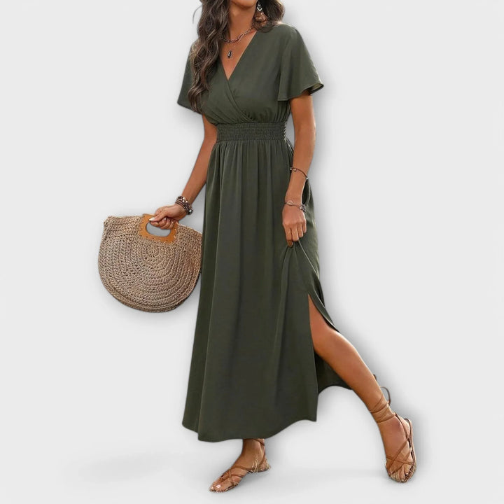 Heather   ｜ Elegantné Boho šaty s V-výstrihom a dlhými rukávmi