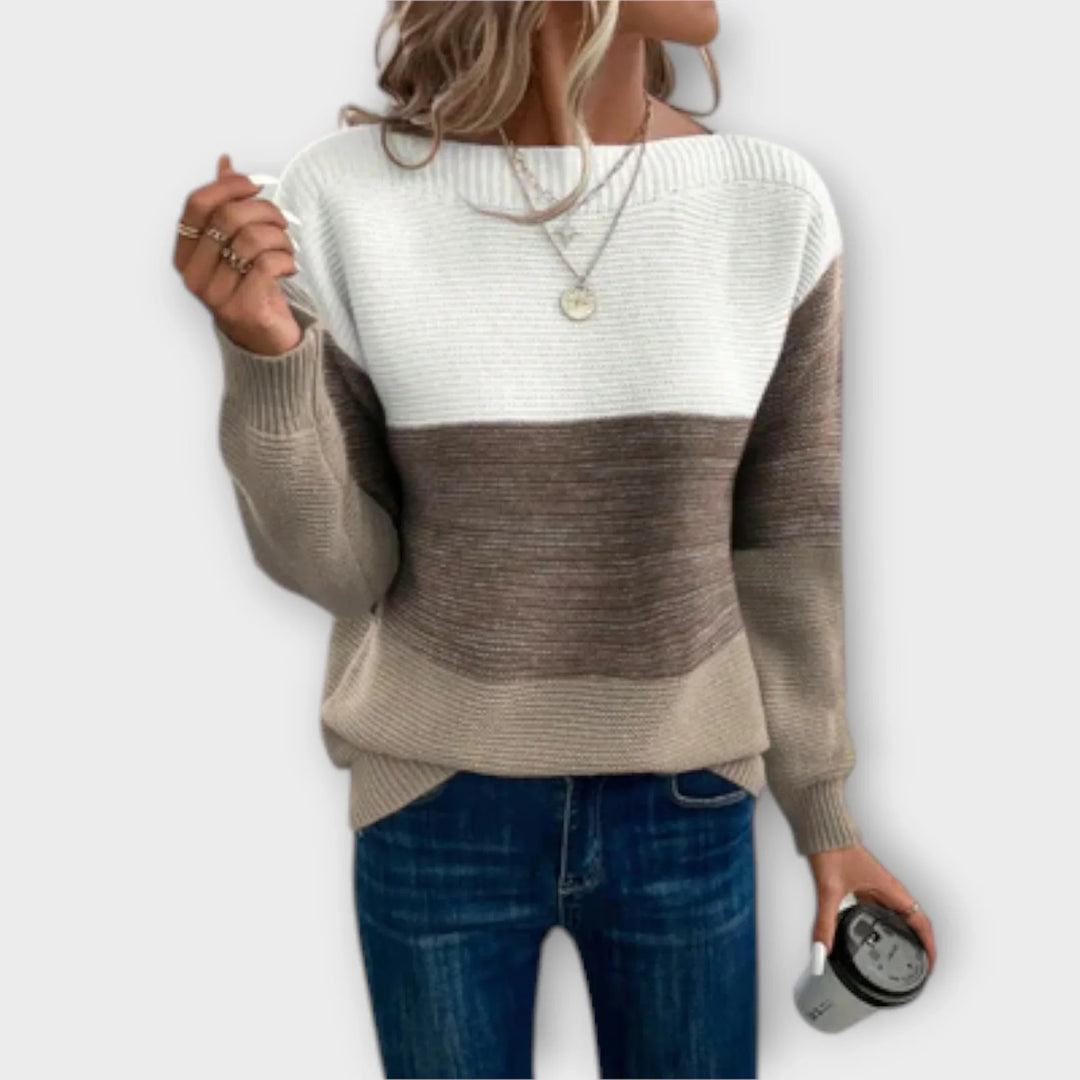 Klara - Elegantný trojfarebný patchwork sveter