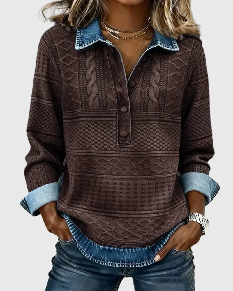 Dolores - Trendy Mikina s Polovičným Gombíkom a Golierom