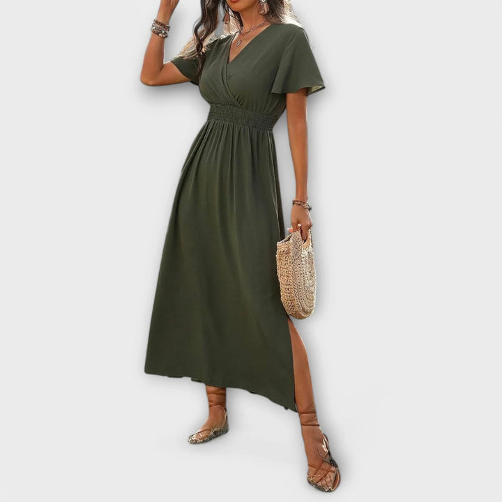 Heather   ｜ Elegantné Boho šaty s V-výstrihom a dlhými rukávmi