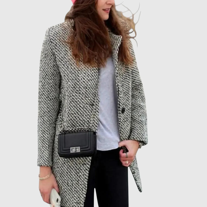 Midi kabát s houndstooth vzorom