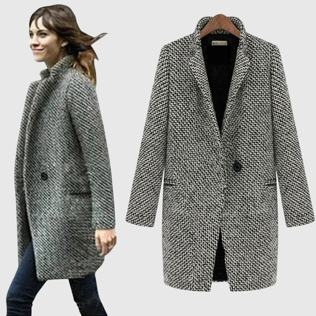 Midi kabát s houndstooth vzorom