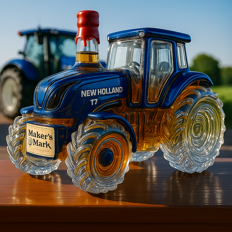 Klasické domáce whisky v tvare traktora New Holland T7