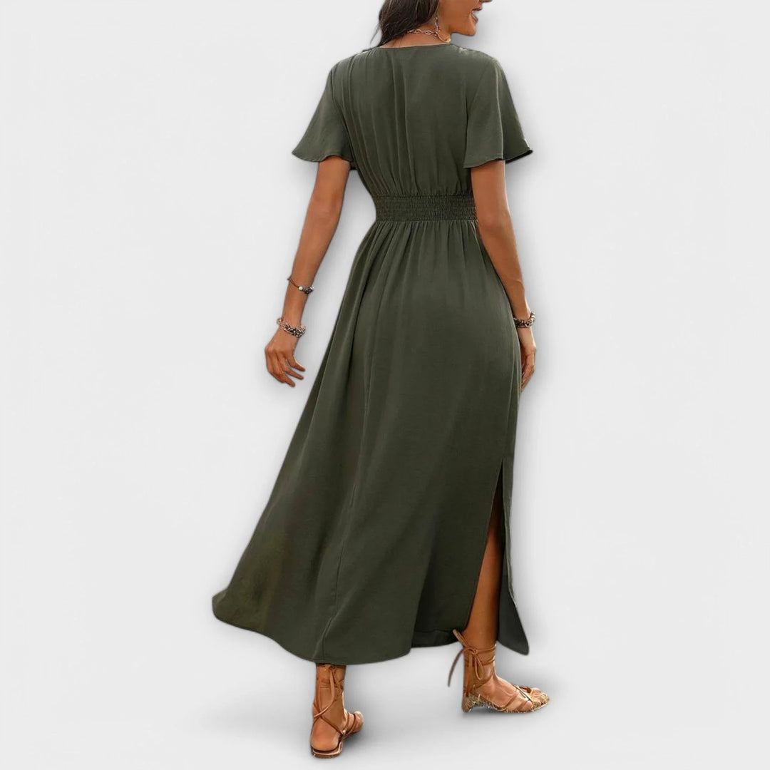 Heather   ｜ Elegantné Boho šaty s V-výstrihom a dlhými rukávmi