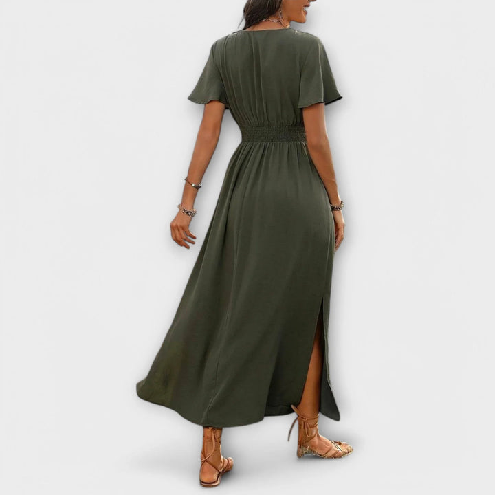Heather   ｜ Elegantné Boho šaty s V-výstrihom a dlhými rukávmi
