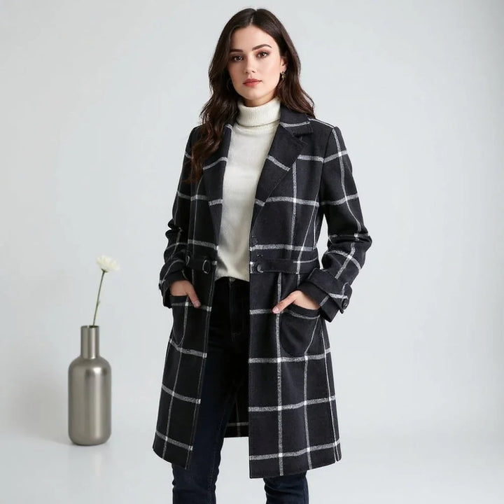 Ilse | Elegantný vlnený kabát s károvaným vzorom