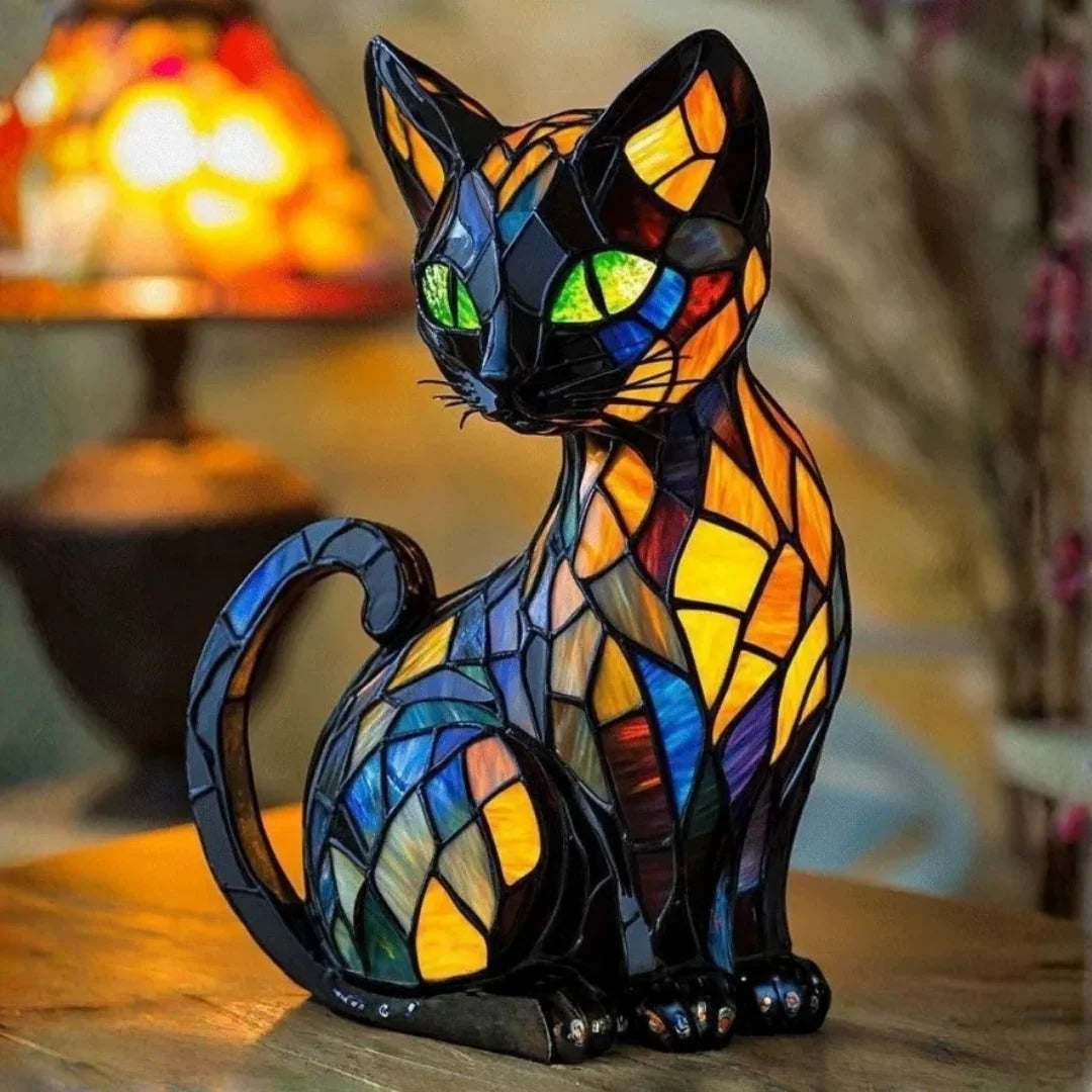 Mystická mačka — Vitražová lampa