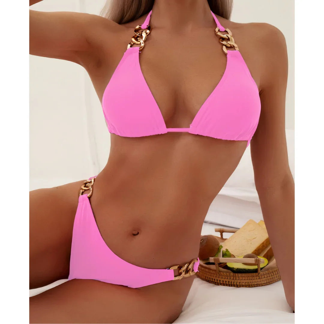Zlaté glamúrne trojuholníkové bikíny