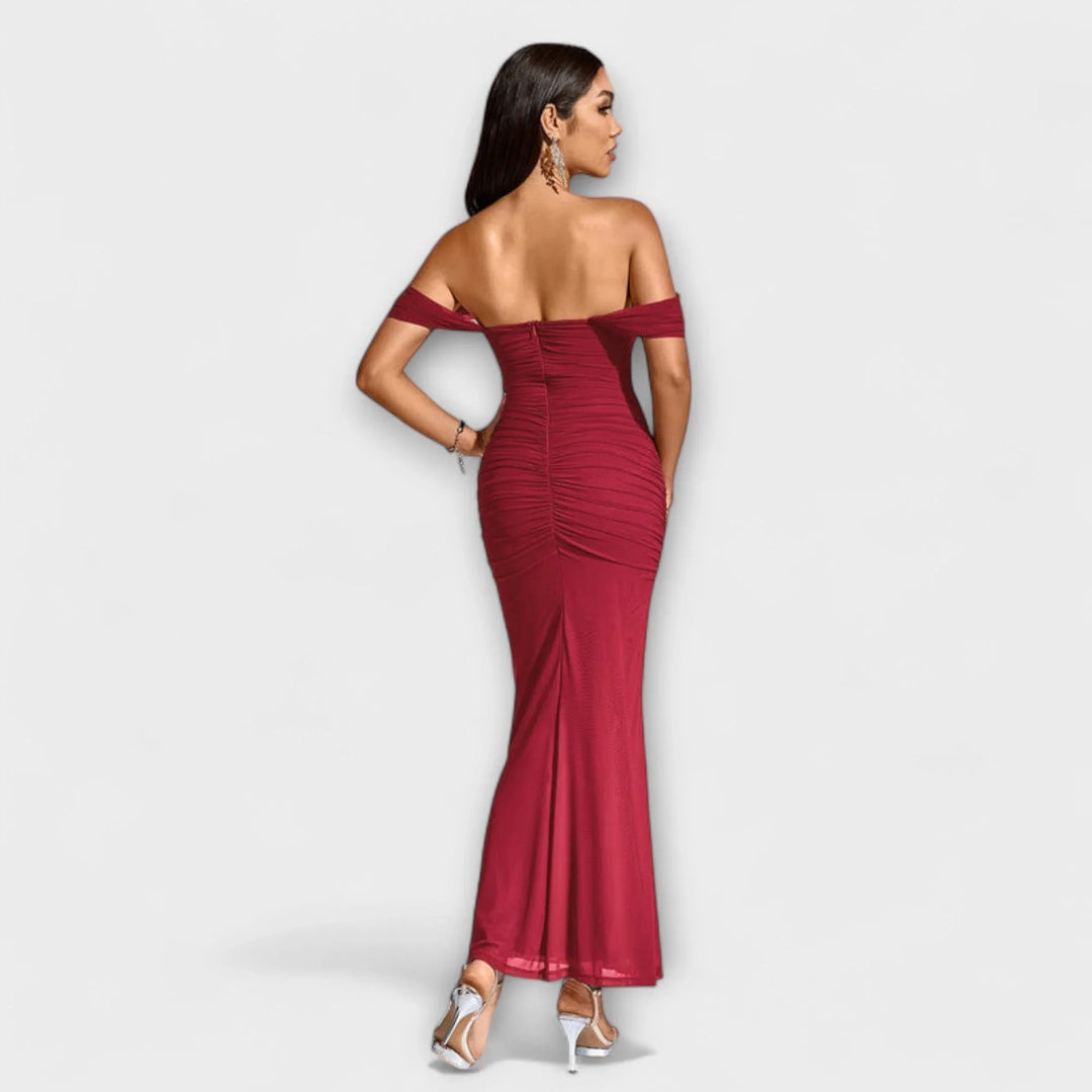 Ione   ｜ Šaty Bodycon s odhalenými ramenami a riasením