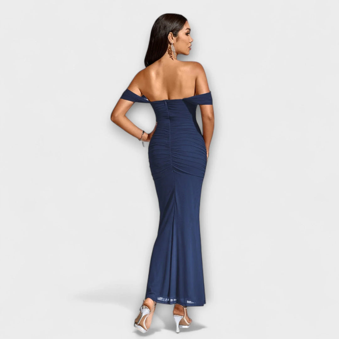Ione   ｜ Šaty Bodycon s odhalenými ramenami a riasením