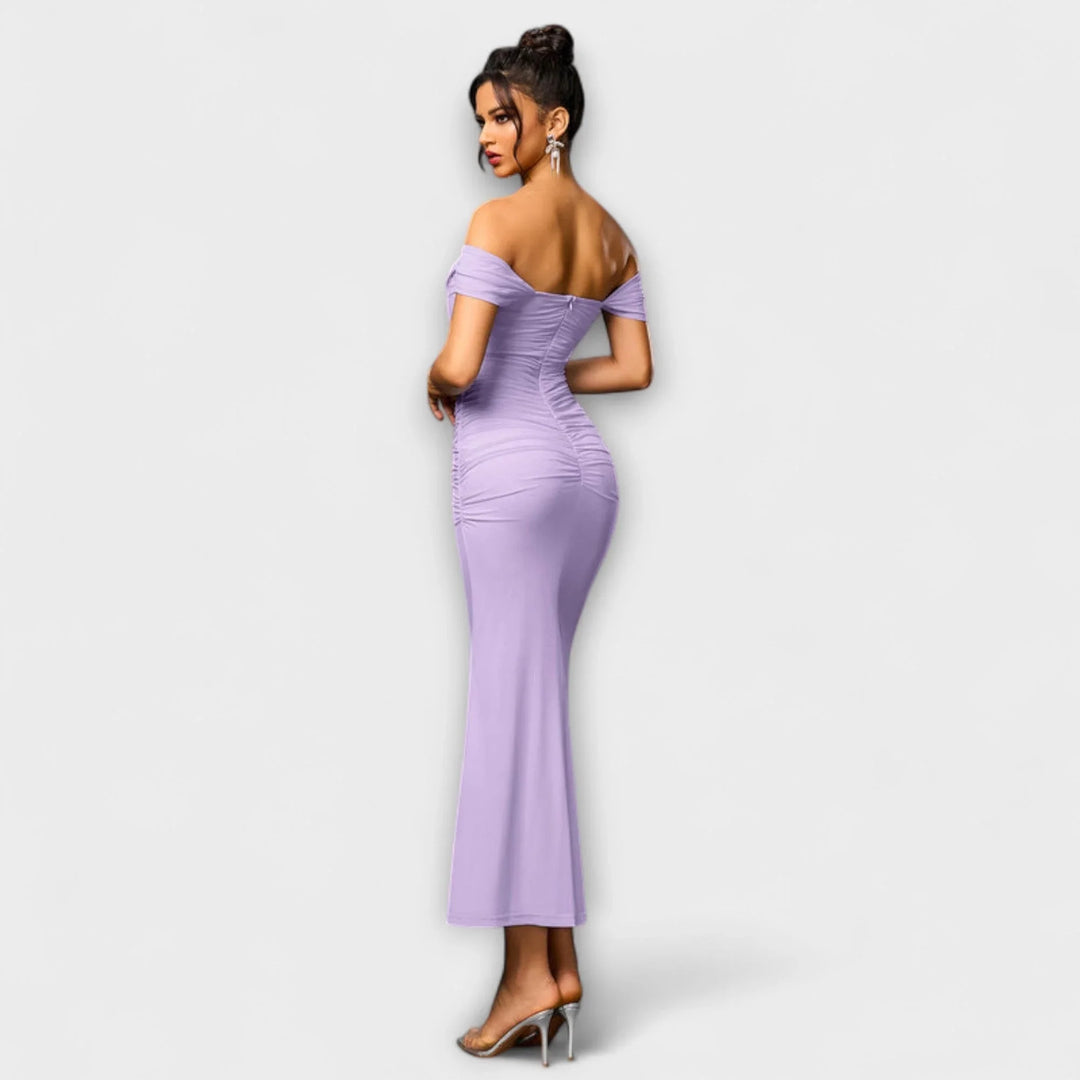 Ione   ｜ Šaty Bodycon s odhalenými ramenami a riasením