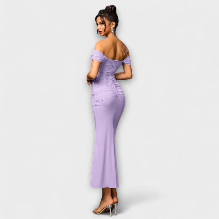 Ione   ｜ Šaty Bodycon s odhalenými ramenami a riasením