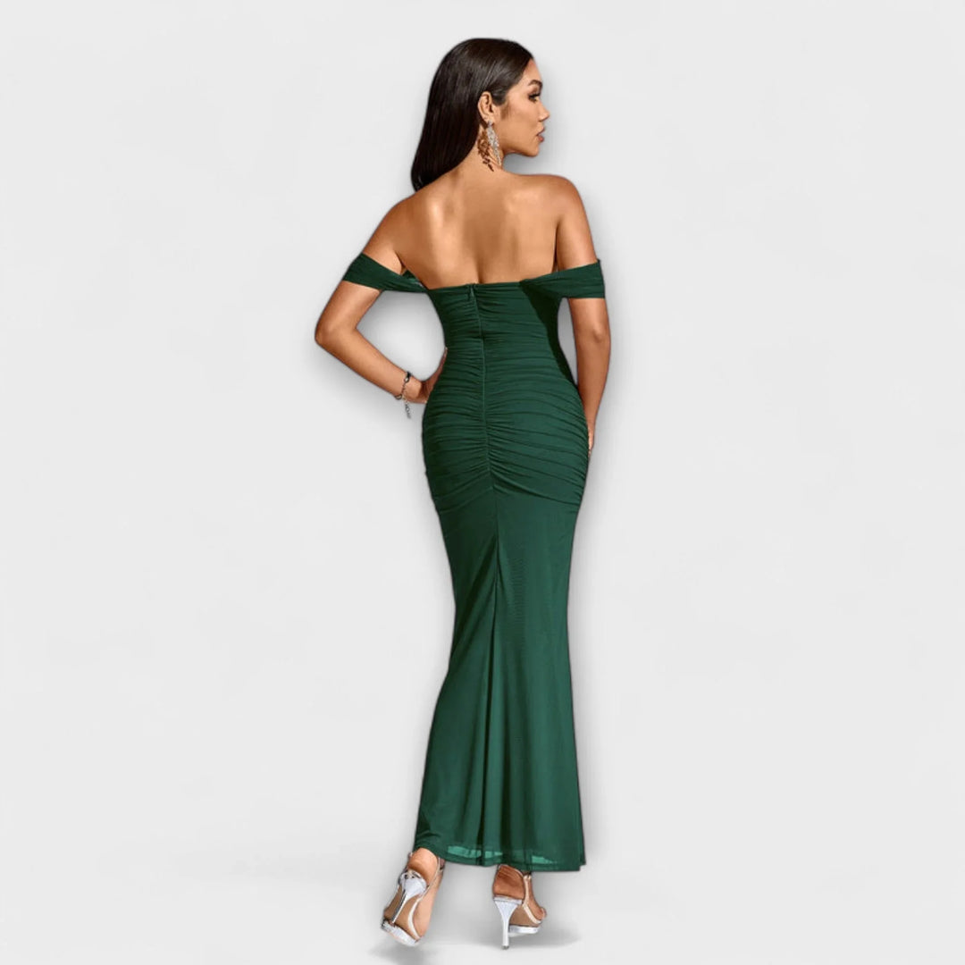 Ione   ｜ Šaty Bodycon s odhalenými ramenami a riasením