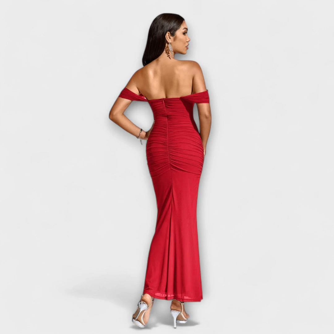 Ione   ｜ Šaty Bodycon s odhalenými ramenami a riasením