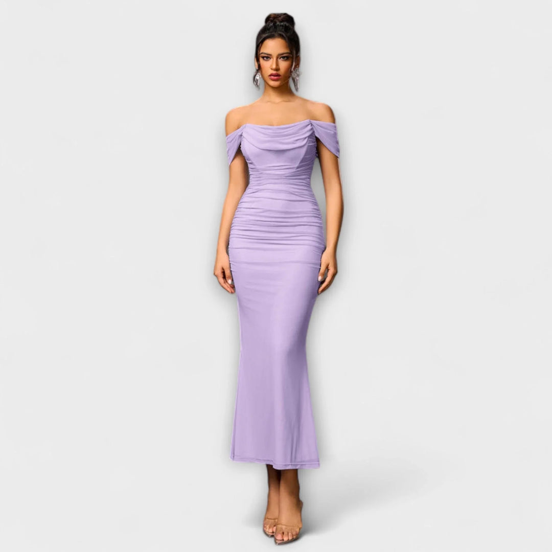 Ione   ｜ Šaty Bodycon s odhalenými ramenami a riasením
