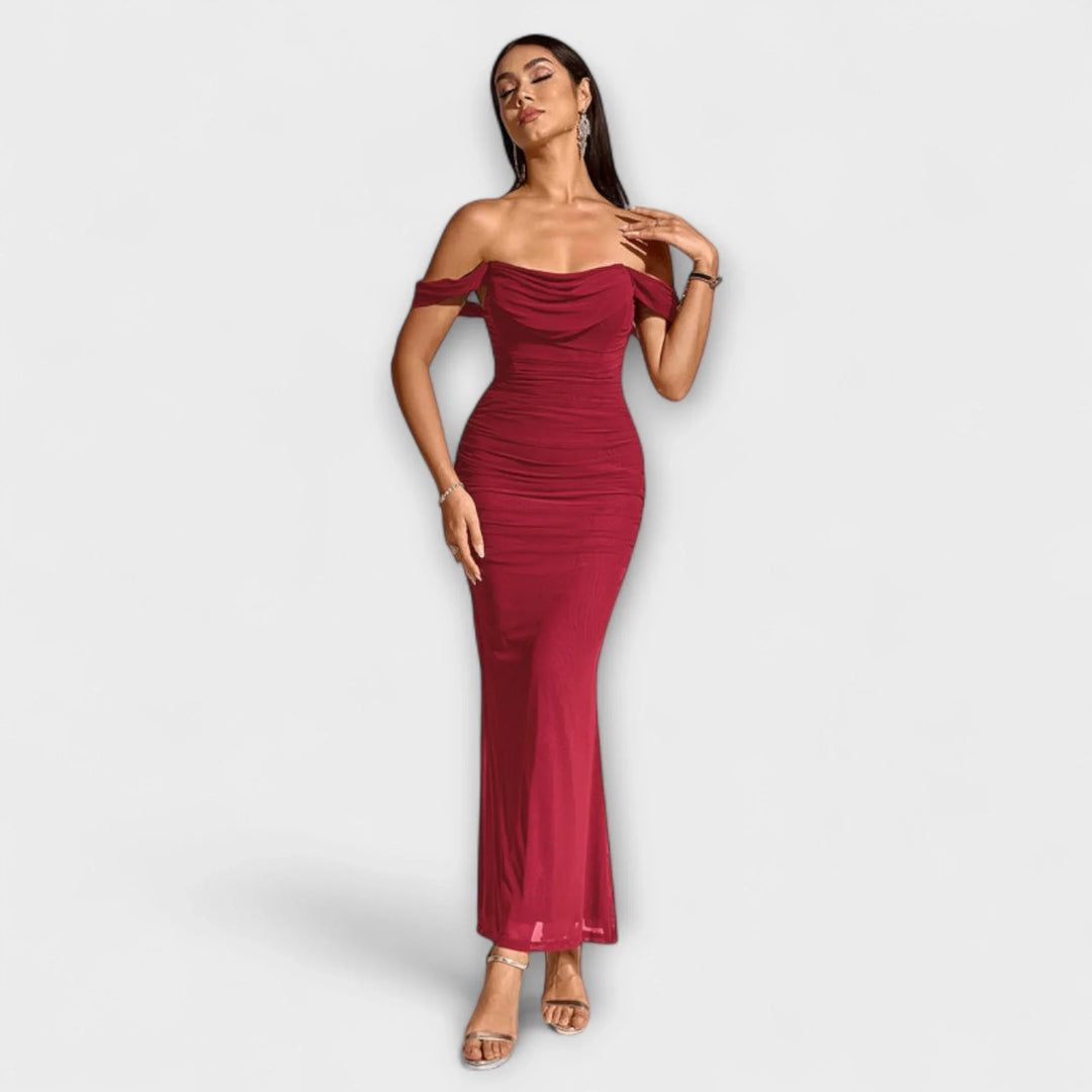 Ione   ｜ Šaty Bodycon s odhalenými ramenami a riasením