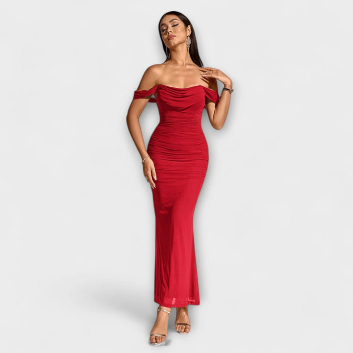 Ione   ｜ Šaty Bodycon s odhalenými ramenami a riasením