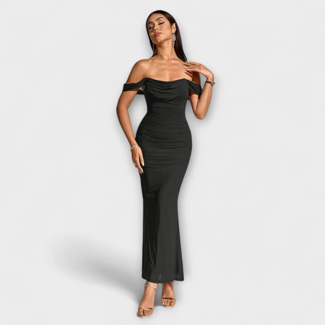 Ione   ｜ Šaty Bodycon s odhalenými ramenami a riasením