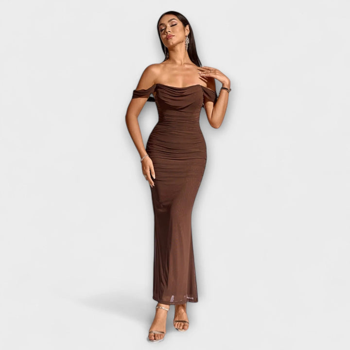 Ione   ｜ Šaty Bodycon s odhalenými ramenami a riasením