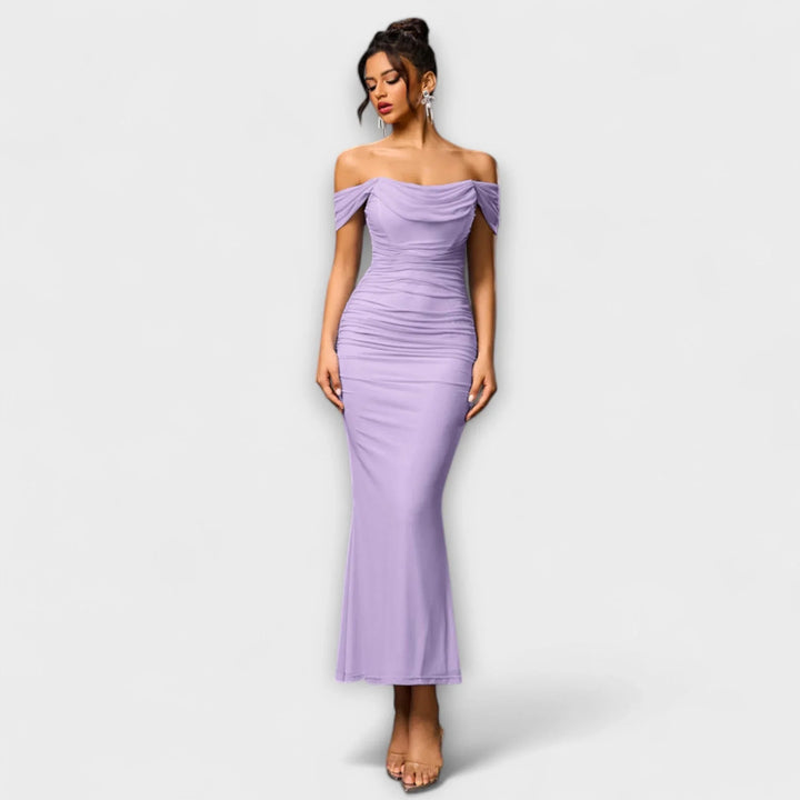 Ione   ｜ Šaty Bodycon s odhalenými ramenami a riasením