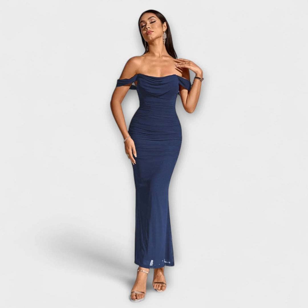 Ione   ｜ Šaty Bodycon s odhalenými ramenami a riasením