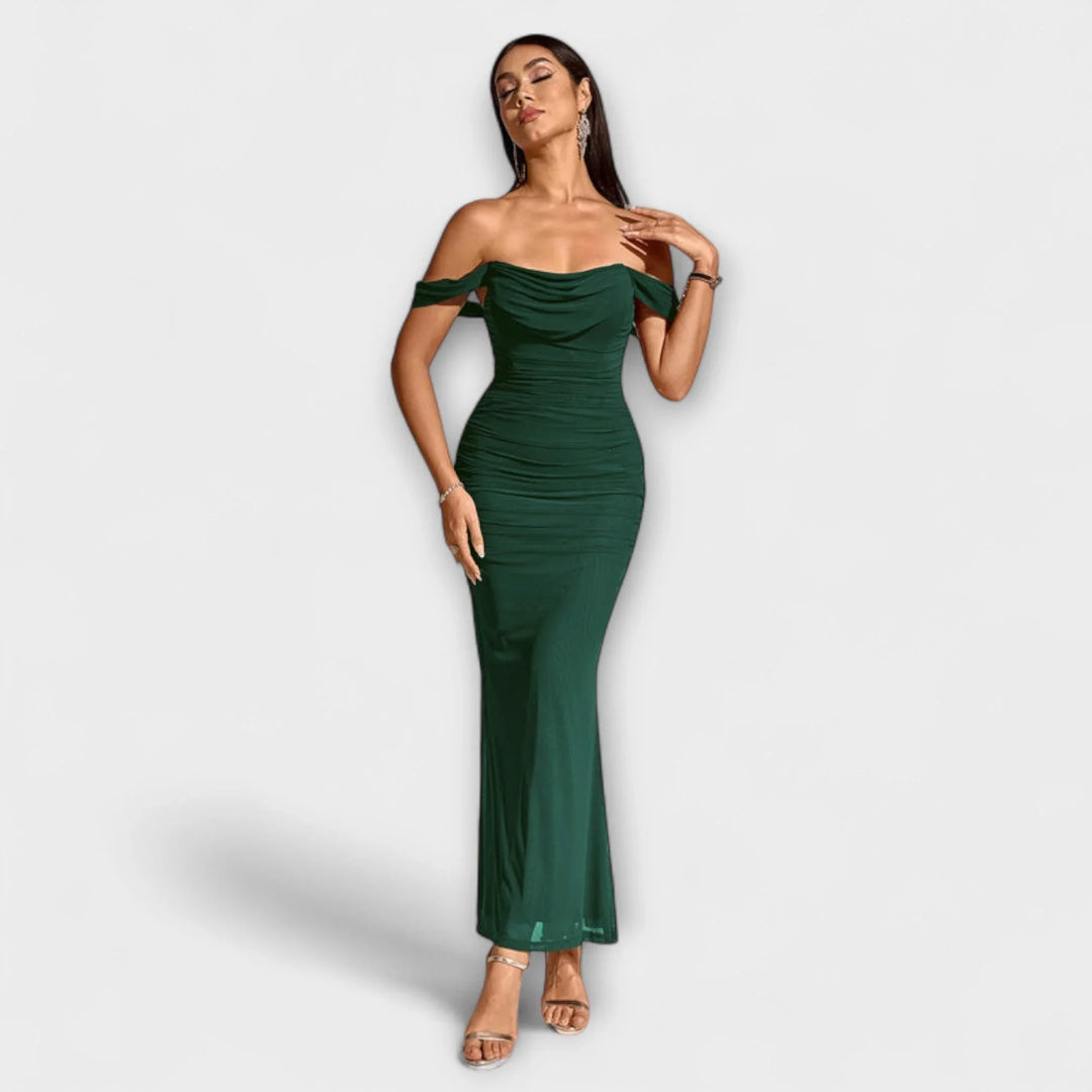 Ione   ｜ Šaty Bodycon s odhalenými ramenami a riasením