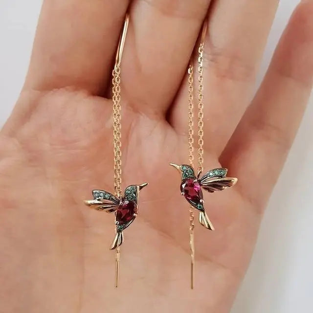 Náušnice s kolibríkom v smalte a zirkónmi