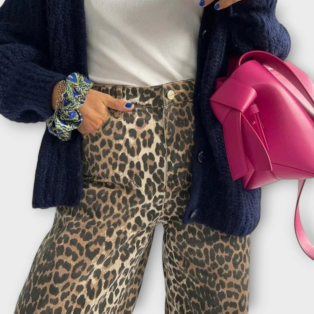 Chandra - Vintage džínsy s leopardím vzorom