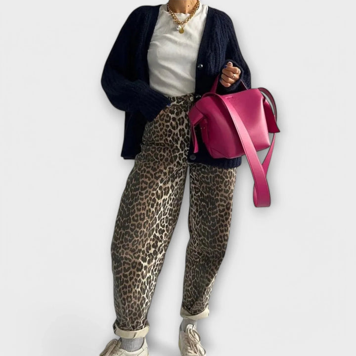 Chandra - Vintage džínsy s leopardím vzorom