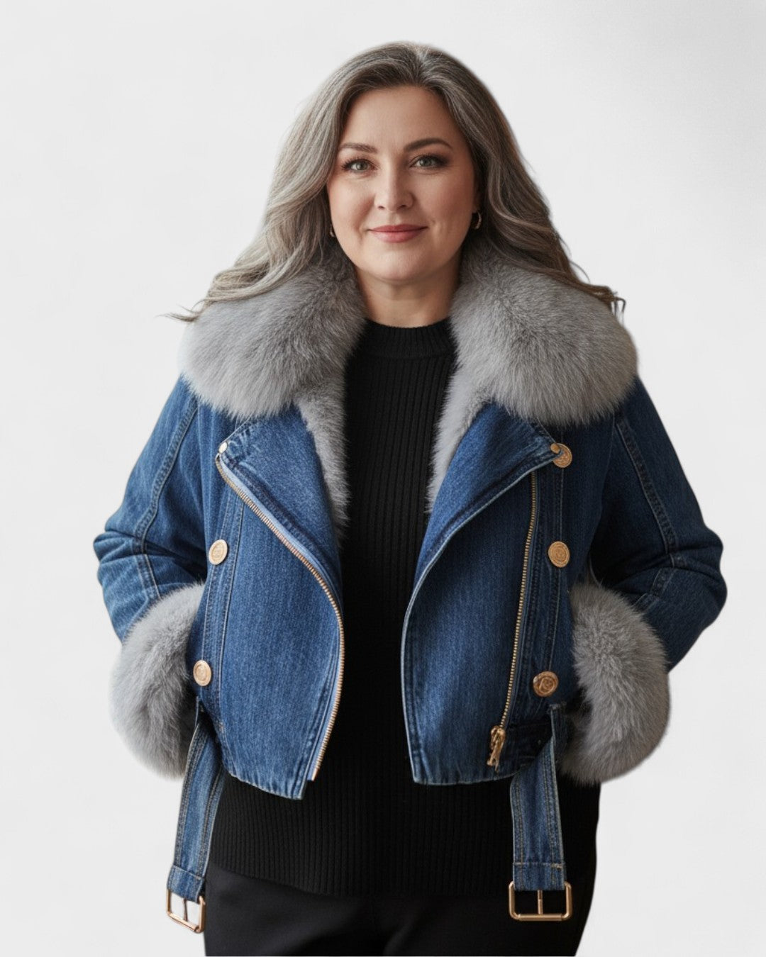 Thyra™ | Casaco de Denim com Forro de Pêlo Sintético