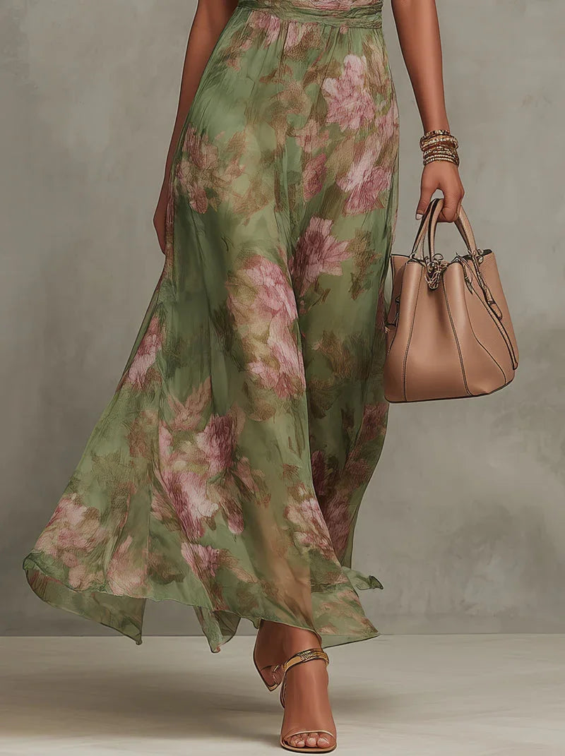 Livia - Elegantné kvetinové maxi šaty s halter výstrihom