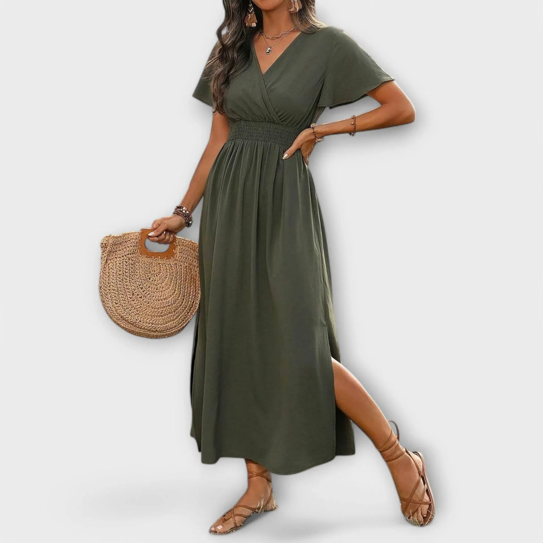 Heather   ｜ Elegantné Boho šaty s V-výstrihom a dlhými rukávmi