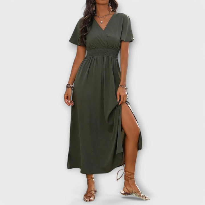 Heather   ｜ Elegantné Boho šaty s V-výstrihom a dlhými rukávmi