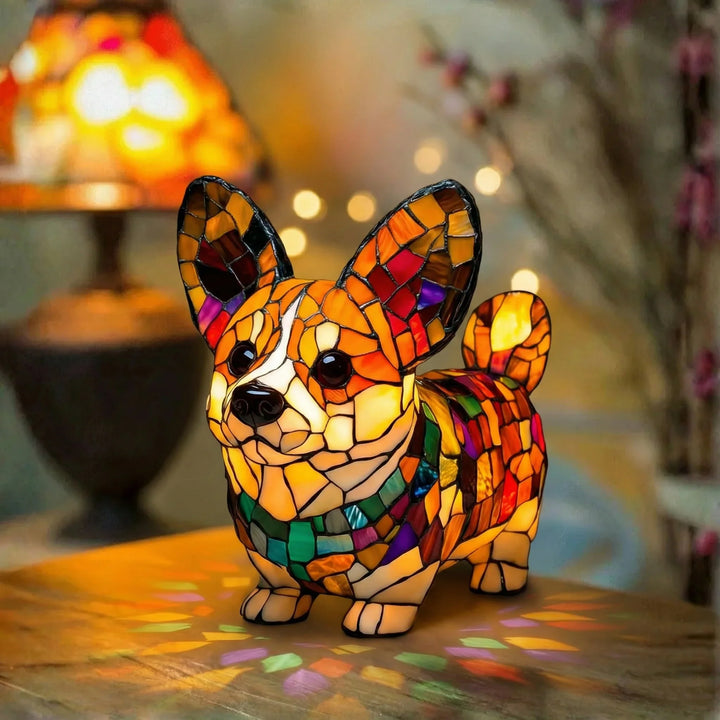 Corgi Radieux — Vitražová lampa