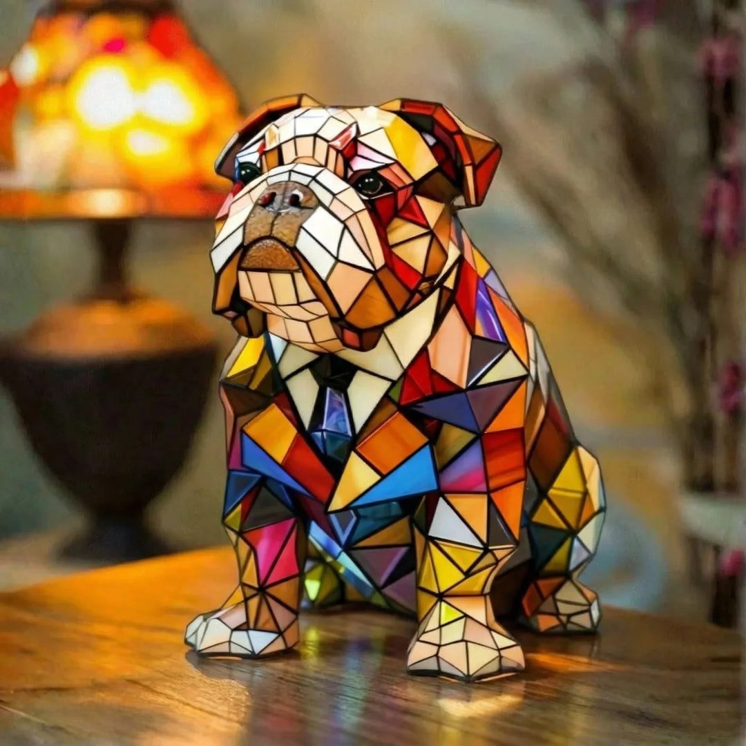 Elegantný Buldog Charms — Vitražová lampa