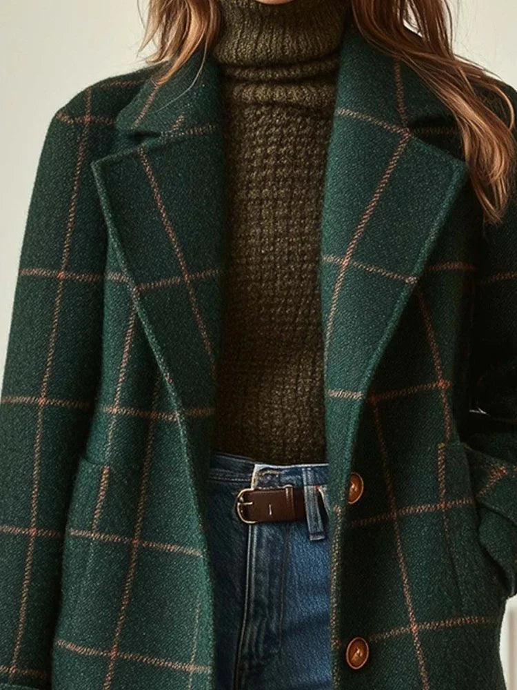 Ilse | Elegantný vlnený kabát s károvaným vzorom